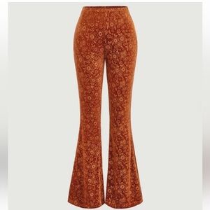 Floral Velvet Flare Pants SHEIN pull on boho XS stretch hippie